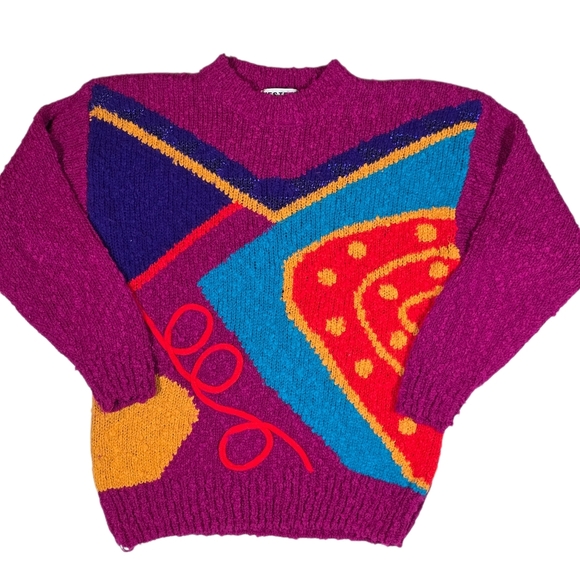 VINTAGE WESTERN CONNECTION Retro Abstract Sweater | M | 80s Eclectic Statment - Picture 2 of 12